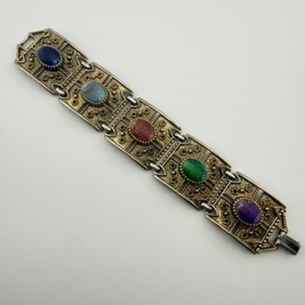 Sarah Coventry Granada Multi-Color Bracelet Faux Stone Panel Vintage Granada